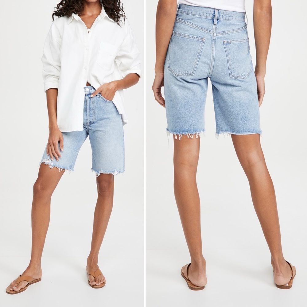 Agolde Blue Jean Shorts Relaxed Fit Cuffed Hem